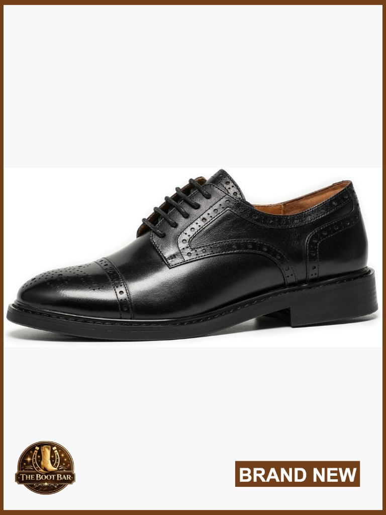 Women's Cap Toe Brogue Oxfords Calfskin Leather Lace Up Dress Shoes Comfortable